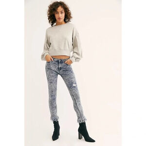 FREE PEOPLE | Great Heights Acid Wash Frayed High Rise Skinny Jeans Size 27